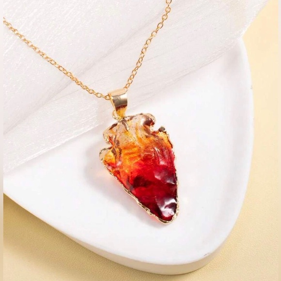 Ombre Arrowhead- Angel Aura Rainbow Quartz Striking Tip Point Head Gold Necklace - Picture 5 of 14